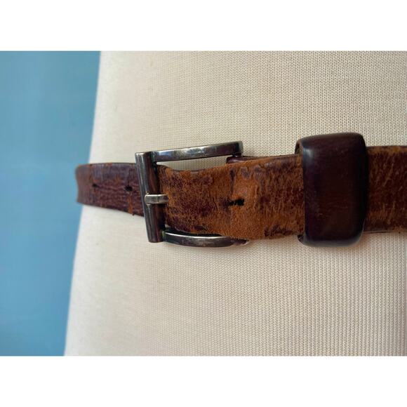 BACHRACH Brown Seriously Distressed Leather Belt Mens sz 40/42 - Picture 3 of 11